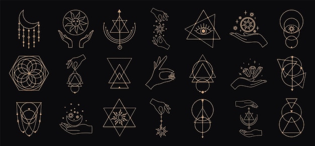 魔法と占星術のシンボルの大きなベクトルセット神秘的な兆候のシルエット秘教の美学