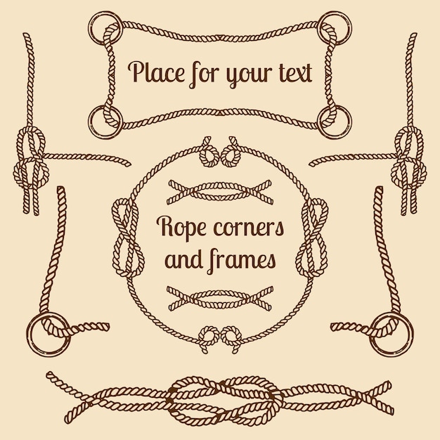 Vector big vector set of vintage ropes corners and frames vector hipster cords collection with places for your text