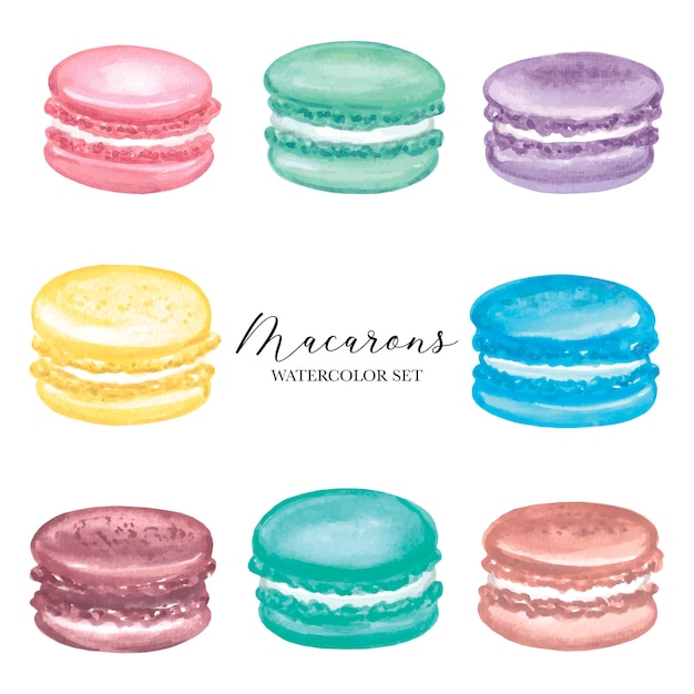 Set di grandi macarons colorati ad acquerello. illustrazione vettoriale