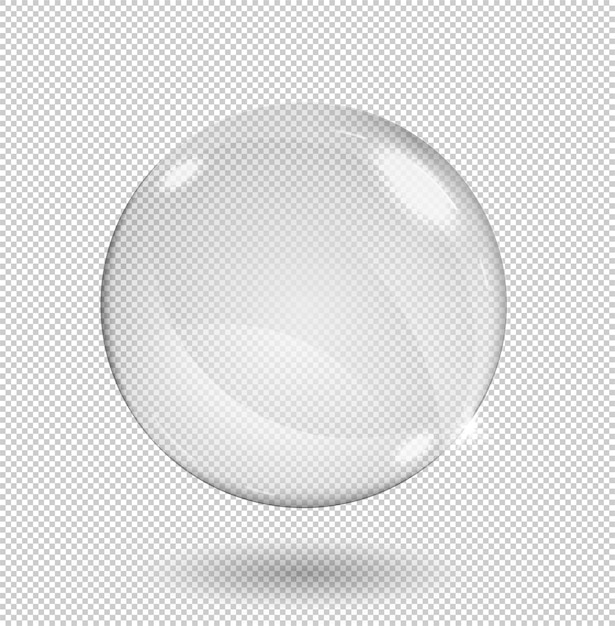 Vector big white transparent glass sphere with glares and highlights.