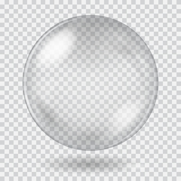 Big white transparent glass sphere with glares and shadow