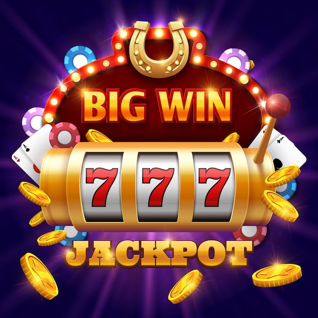 Vector big win 777 lottery vector casino concept with slot machine. win jackpot in game slot machine illust