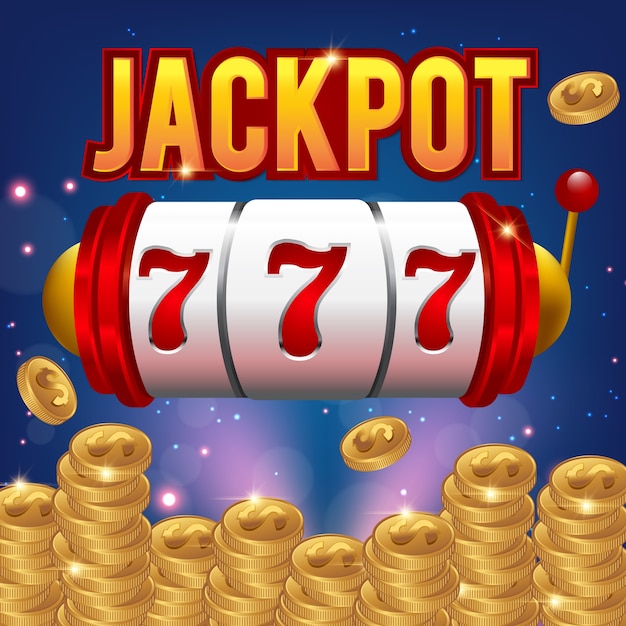 Big win 777 lottery vector casino concept with slot machine