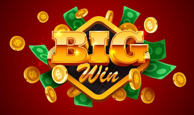 Big win banner Sign with golden letters Online casino