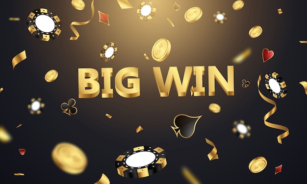 Vector big win casino luxury vip invitation with confetti celebration party gambling banner background.