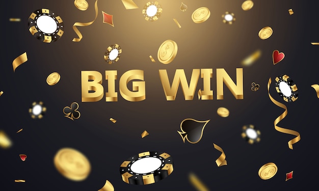 Big win casino luxury vip invitation with confetti celebration party gambling banner background.