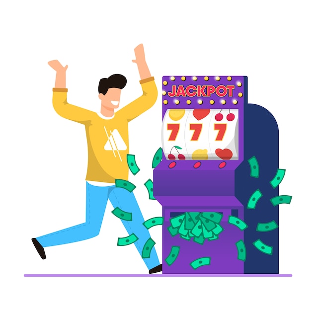 Big win in casino slot machine cartoon vector.