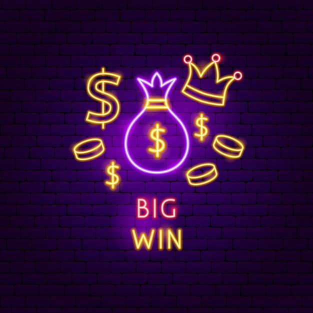 Vector big win neon label. vector illustration of game promotion.