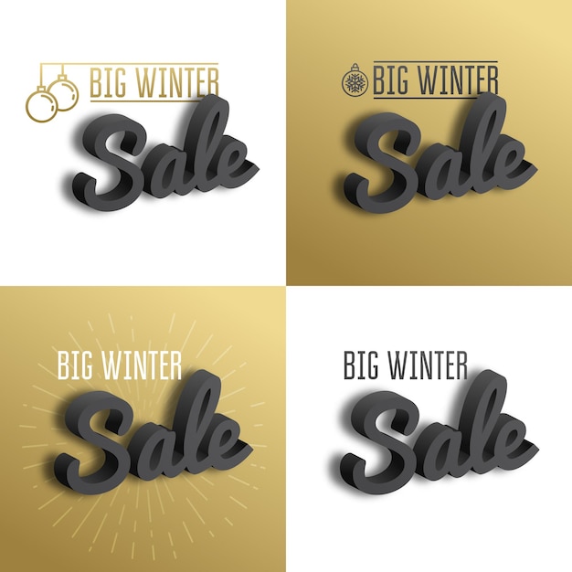 Big winter sale. Set the 3D text on gold background.