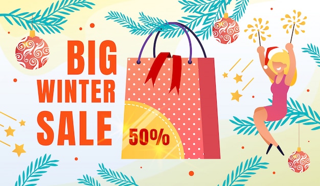 Big winter seasonal sale flat ad banner