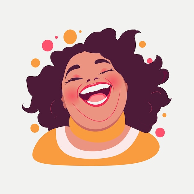 Big women laughter and joy smile face flat illustration