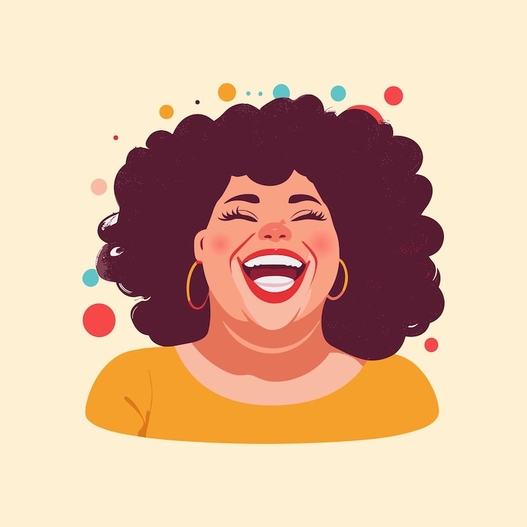 Vector big women laughter and joy smile face flat illustration