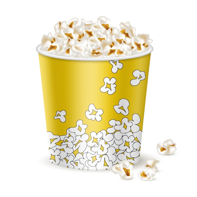 Vettore grande secchio giallo con popcorn.