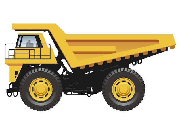 白い背景のベクトル図に分離された大きな黄色のダンプトラック