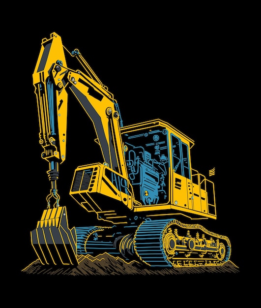 Big yellow excavator vector illustration construction vehicle