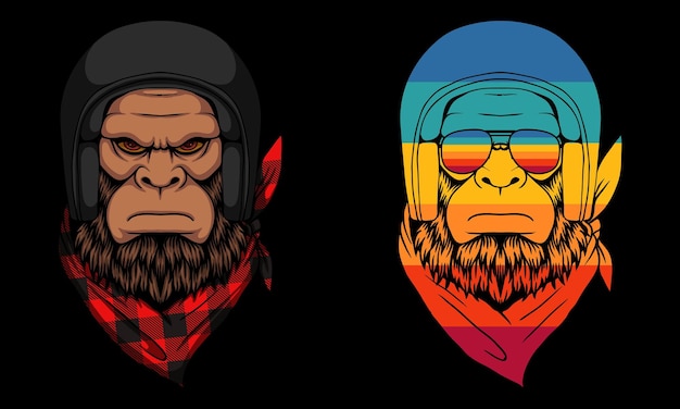 Bigfoot biker met een helm en bandana houthakker vectorillustratie