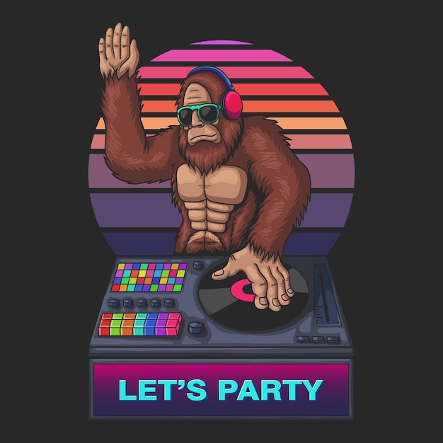 Bigfoot cool spelen dj vectorillustratie