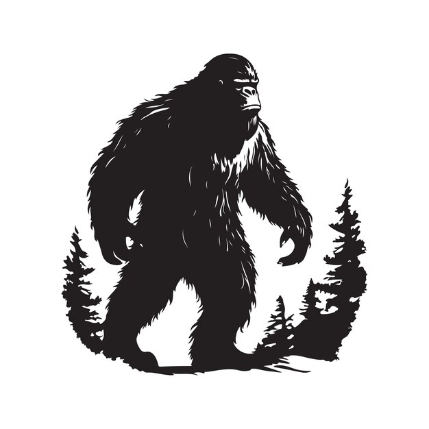 Bigfoot vintage logo lijntekeningen concept zwart-witte kleur hand getekende illustratie