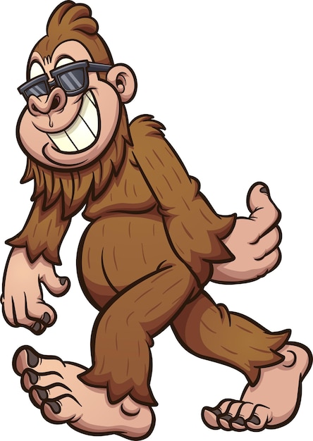 Bigfoot walking and wearing sunglasses illustration