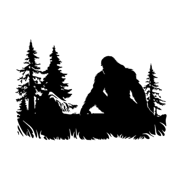 Vector bigfoot yeti silhouette vector on white background