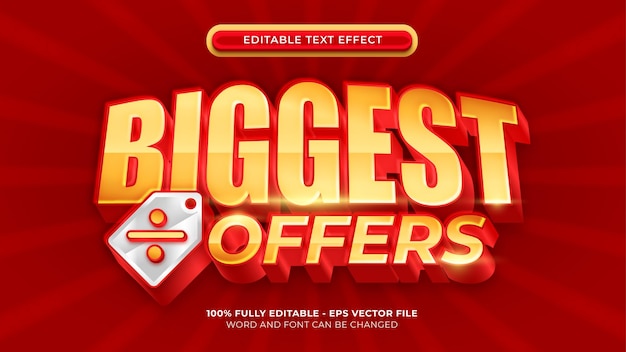 Vector biggest offer discount tag with 3d gold and silver text style effect