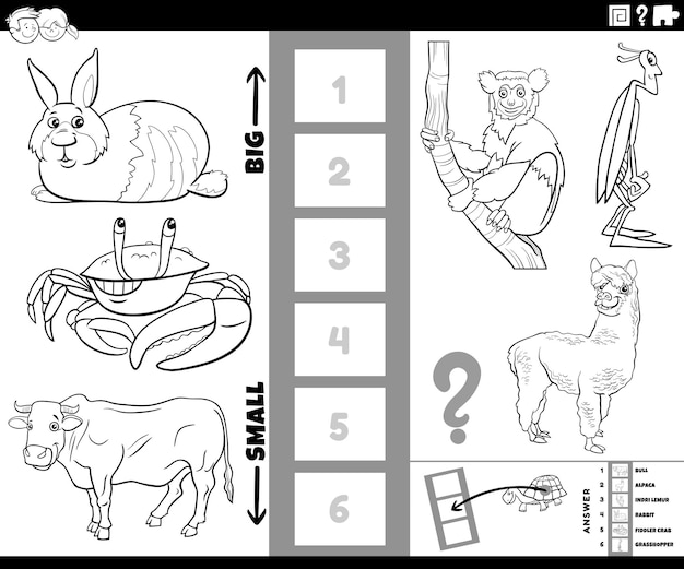 Biggest and smallest cartoon animal game coloring page