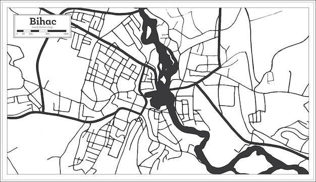 Bihac Bosnia and Herzegovina City Map in Black and White Color in Retro Style Isolated on White