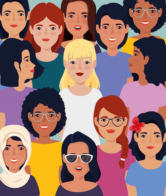 Vector bijeenkomst van mooie vrouwen avatar karakter