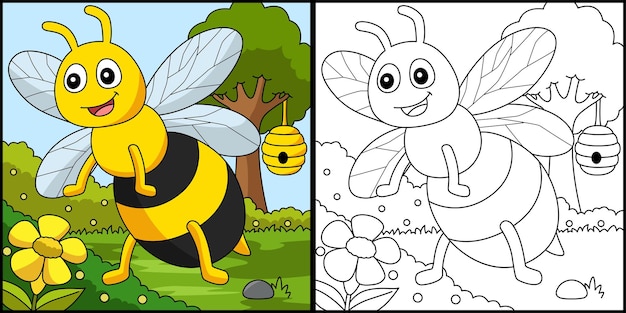 Bijen Kleurplaat Gekleurde Illustratie