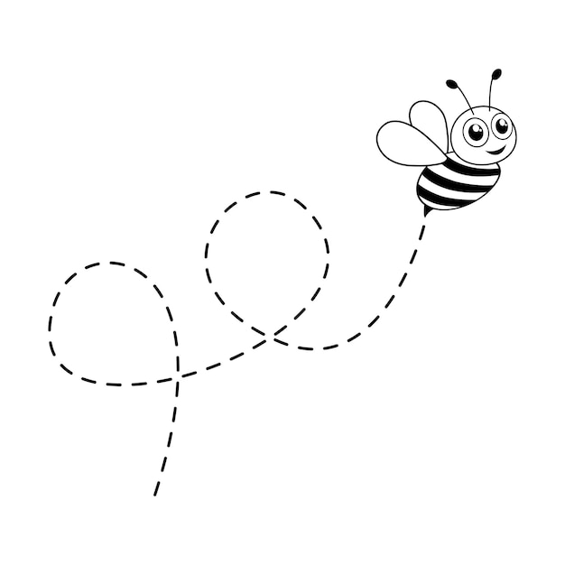 Bijen vliegen op een gestippelde route