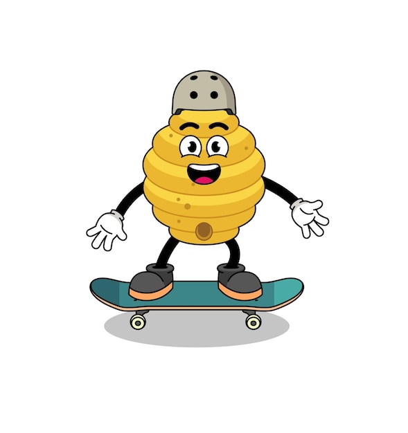 Bijenkorfmascotte die een skateboard speelt