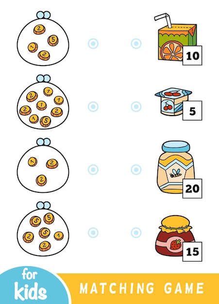 Bijpassend educatief spel voor kinderen tel hoeveel geld en kies de juiste prijs een set voedsel