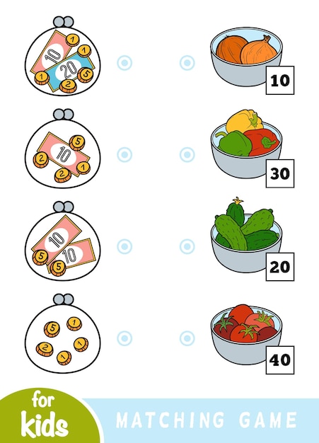 Bijpassend educatief spel voor kinderen Tel hoeveel geld en kies de juiste prijs Set groenten