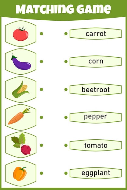 Vector bijpassende game voor kinderen. verbind afbeelding en woorden. educatief werkblad voor kinderen.