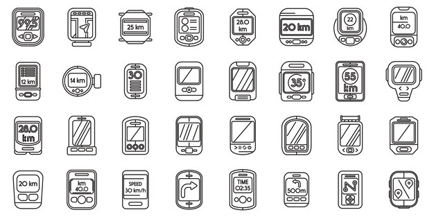 Vector bike computer icons set outline vector road digital sports