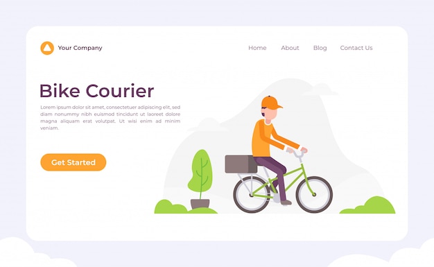 Vector bike courier landing page