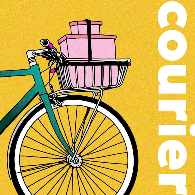 Вектор bike courier ризографический стиль японский стиль городской поп