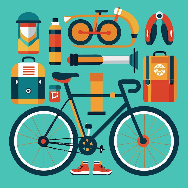 Vector bike and cycling accessories set
