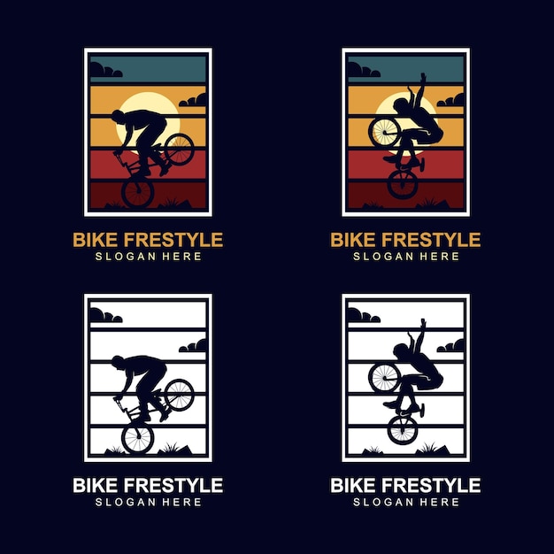 Vettore modello di progettazione del logo in bici freestyle