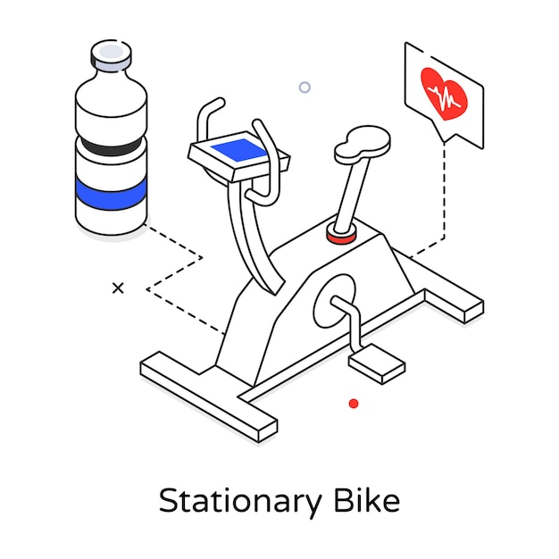 A bike is labeled stationary bike with a bottle next to it.