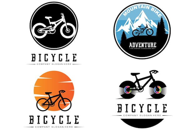 Icona del logo della bici veicolo vettoriale per corse sportive casual modello retrò in discesa