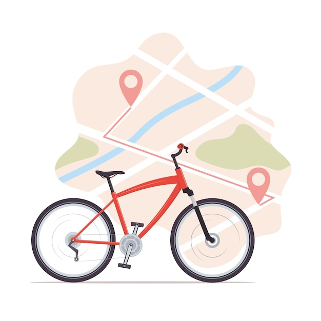 Велосипедная карта с маркерами старта и финиша прокат велосипедов прокат велосипедов или служба доставки