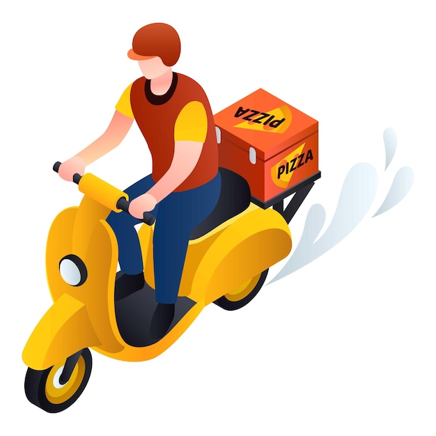 Икона доставки пиццы на велосипеде Изометрическая векторная икона доставки бициклической пиццы для веб-дизайна, изолированная на белом фоне