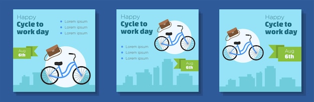 Bike to work day social media post banner set official cycle to office celebration advertisement