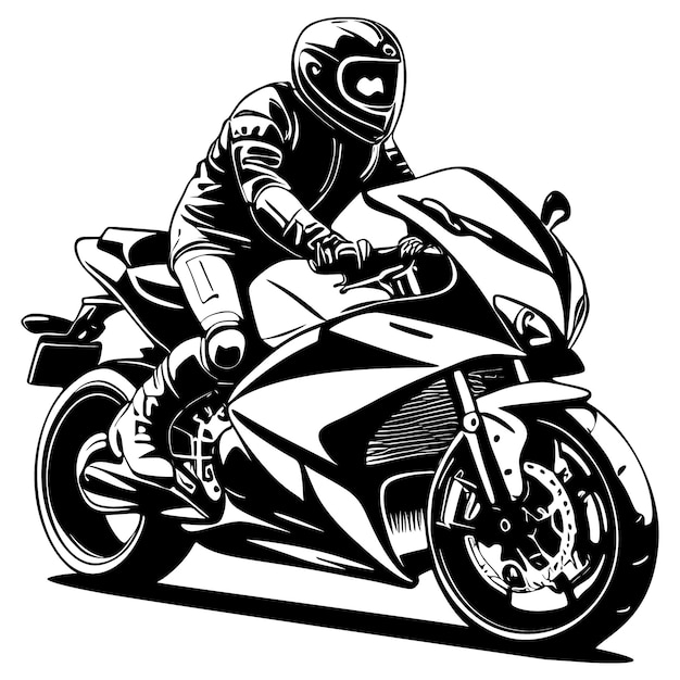 Premium Vector | Biker driving a motorcycle vector monochrome black and