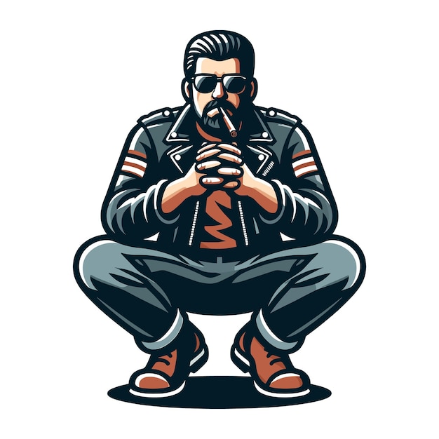 Vector biker gang member smoking cigar vector illustration design