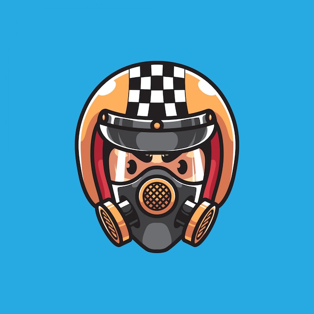 Biker head with gas mask