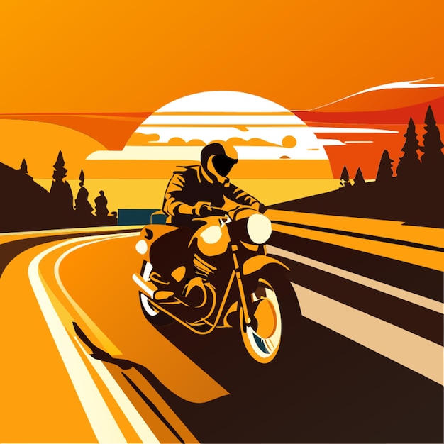 Vector biker on the highway vector illustration