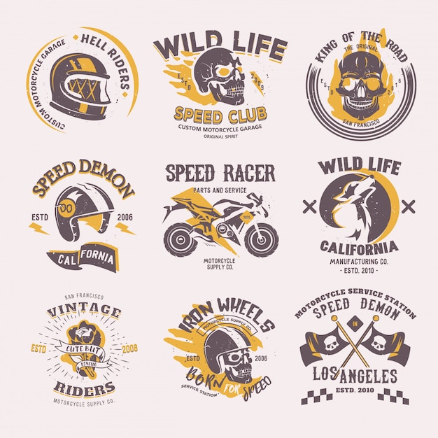 Biker logo  rider motorcycle or bike and speed motorcyclist racer on logotype motor emblem