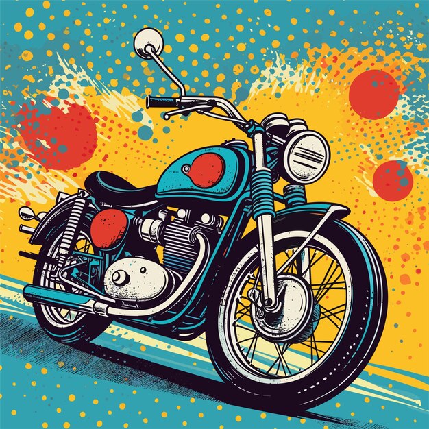 Vector biker poster with motorcycle on the road retro bike illustration concept